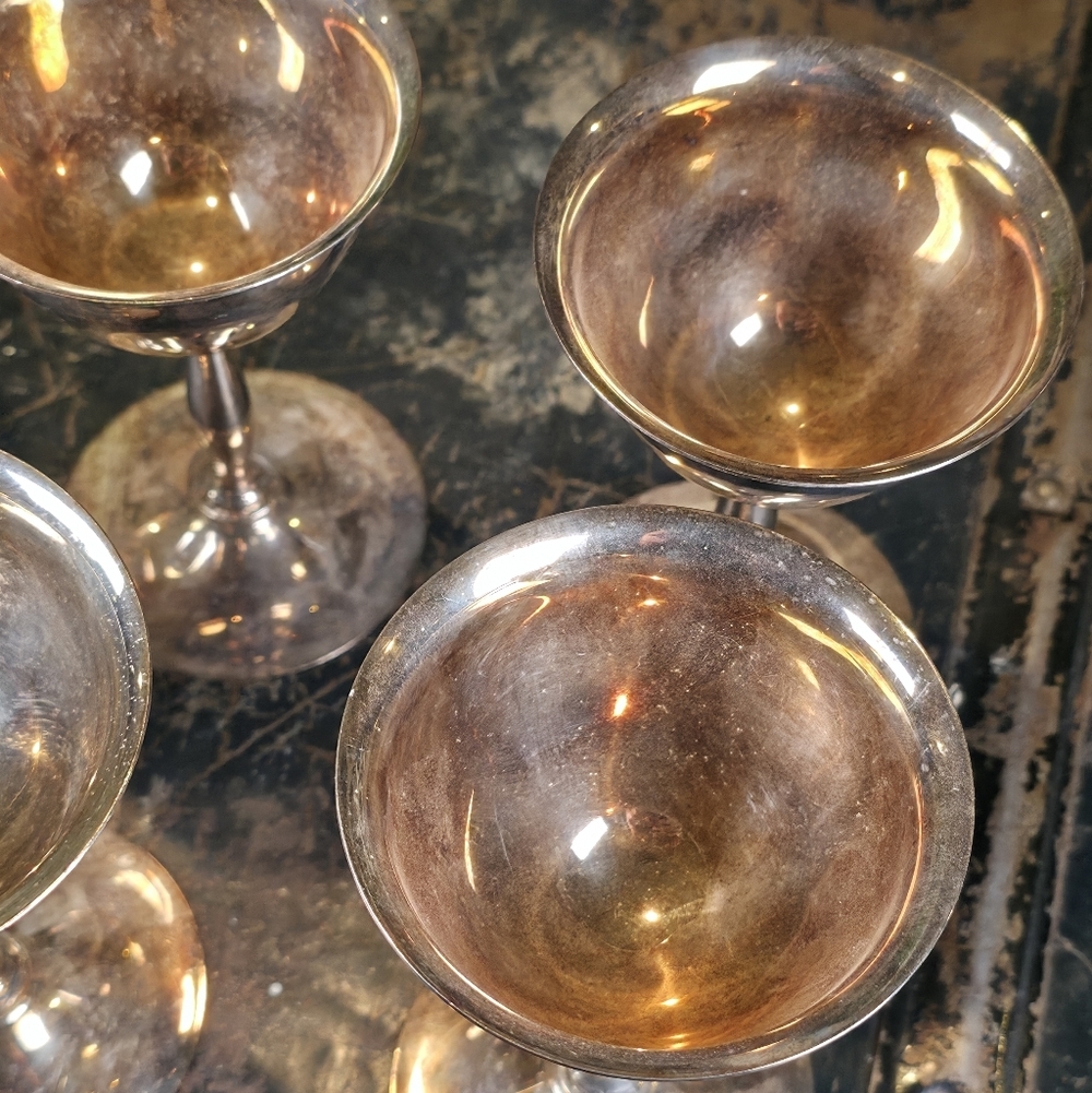 ​Set of 6 Vintage Birks Primrose Plate Silver Cordial Goblets Gold Wash Interior - Picture 14 of 14